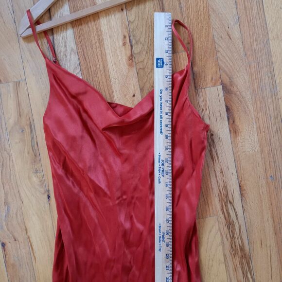 LOFT red satin slip dress boho midi spaghetti strap cowl S - Picture 5 of 7
